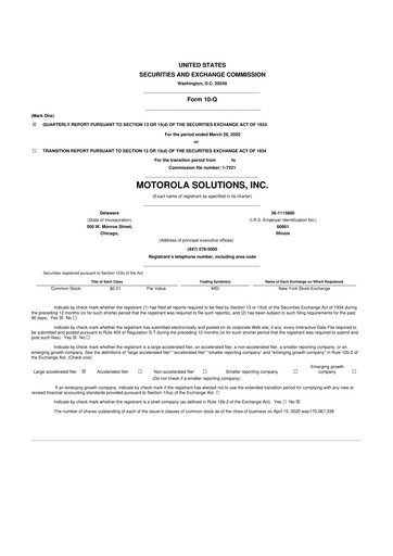 Thumbnail Motorola Solutions
 10-Q Quarterly Report FY2020 