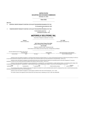 Thumbnail Motorola Solutions
 10-Q Quarterly Report FY2021 