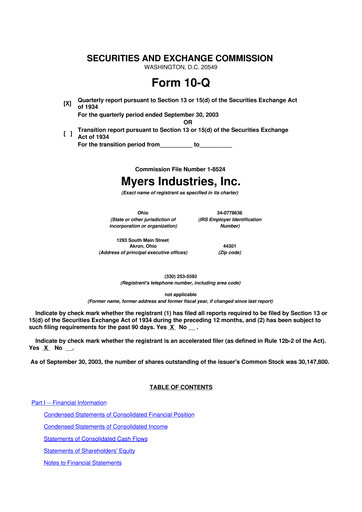 Miniature Myers Industries 10-Q Rapport trimestriel  