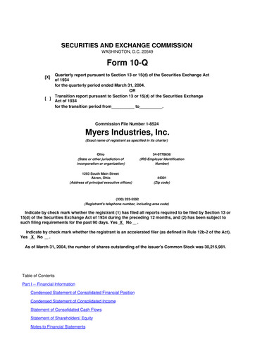 Miniature Myers Industries 10-Q Rapport trimestriel  