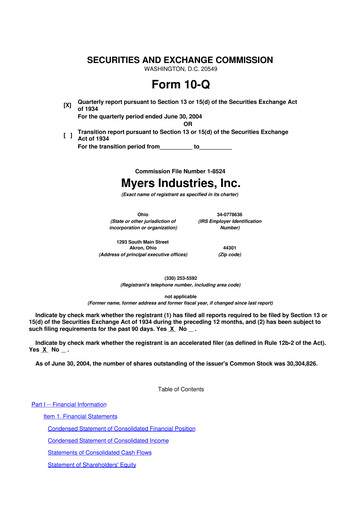 Miniature Myers Industries 10-Q Rapport trimestriel  