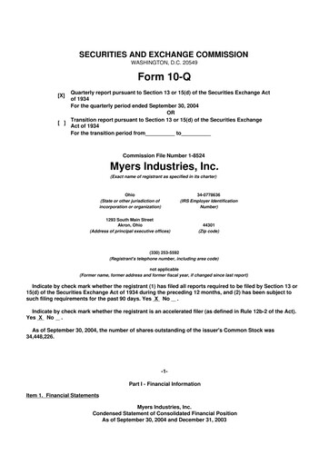 Miniature Myers Industries 10-Q Rapport trimestriel  