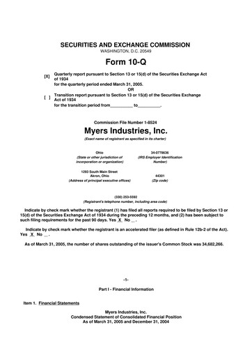 Miniature Myers Industries 10-Q Rapport trimestriel  
