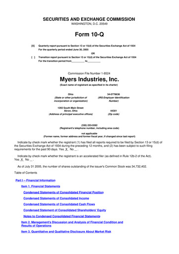 Miniature Myers Industries 10-Q Rapport trimestriel  