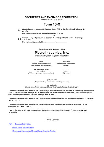 Miniature Myers Industries 10-Q Rapport trimestriel  
