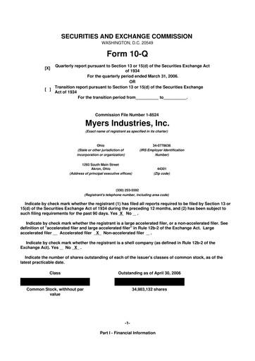 Miniature Myers Industries 10-Q Rapport trimestriel  