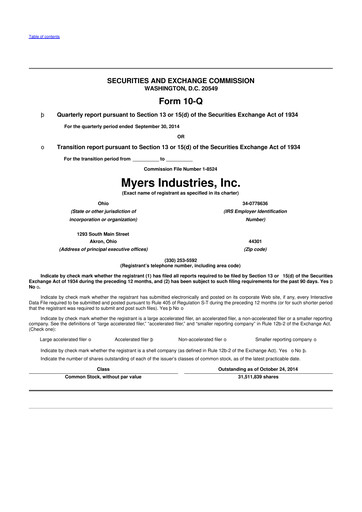 Thumbnail Myers Industries 10-Q Quarterly Report FY2014 