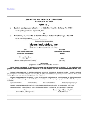 Thumbnail Myers Industries 10-Q Quarterly Report FY2015 