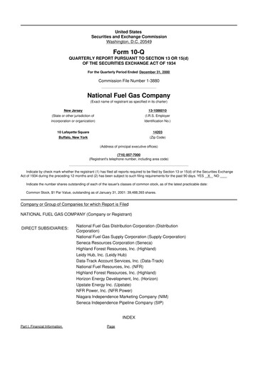 Thumbnail National Fuel Gas
 10-Q Quarterly Report FY 