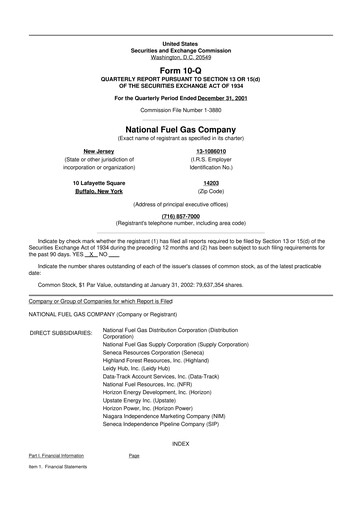 Thumbnail National Fuel Gas
 10-Q Quarterly Report FY 