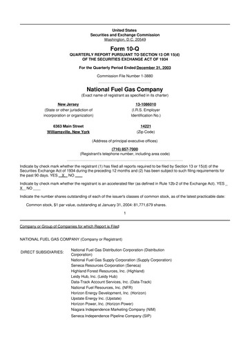 Thumbnail National Fuel Gas
 10-Q Quarterly Report FY 