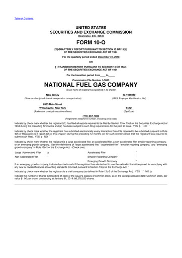 Thumbnail National Fuel Gas
 10-Q Quarterly Report FY2019 