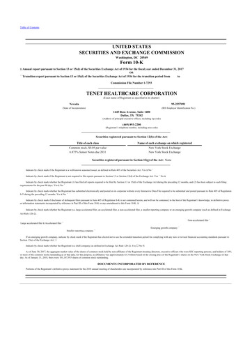 Thumbnail Tenet Healthcare 10-K Annual Report 2017