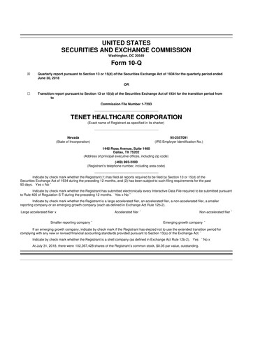 Thumbnail Tenet Healthcare 10-Q Quarterly Report FY2018 