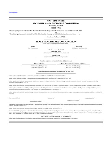 Thumbnail Tenet Healthcare 10-K Annual Report 2018