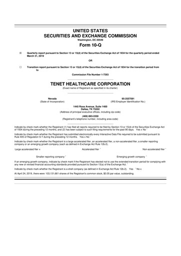 Thumbnail Tenet Healthcare 10-Q Quarterly Report FY2019 