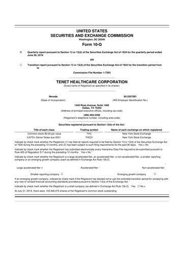 Thumbnail Tenet Healthcare 10-Q Quarterly Report FY2019 