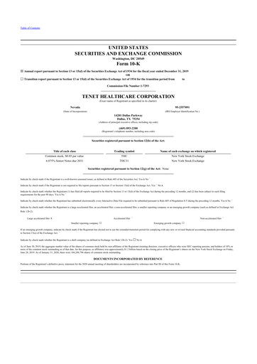 Thumbnail Tenet Healthcare 10-K Annual Report 2019