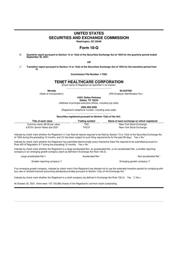 Thumbnail Tenet Healthcare 10-Q Quarterly Report FY2021 