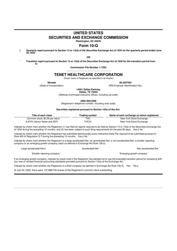 Thumbnail Tenet Healthcare 10-Q Quarterly Report FY2022 