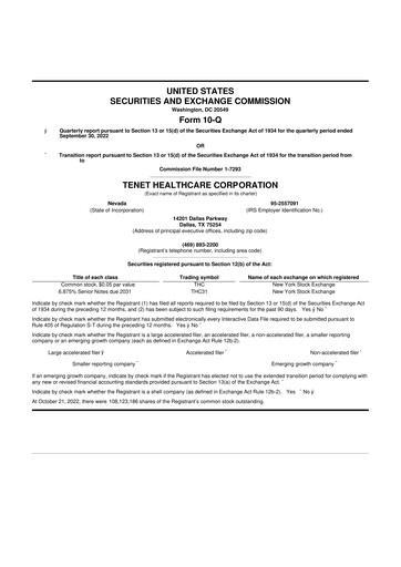 Thumbnail Tenet Healthcare 10-Q Quarterly Report FY2022 