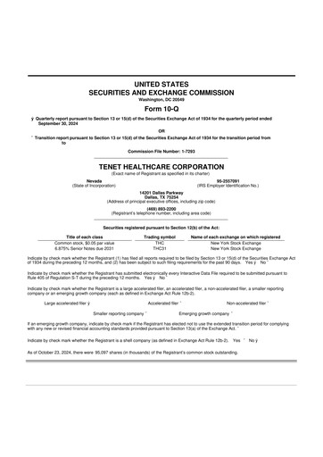 Thumbnail Tenet Healthcare 10-Q Quarterly Report FY2024 