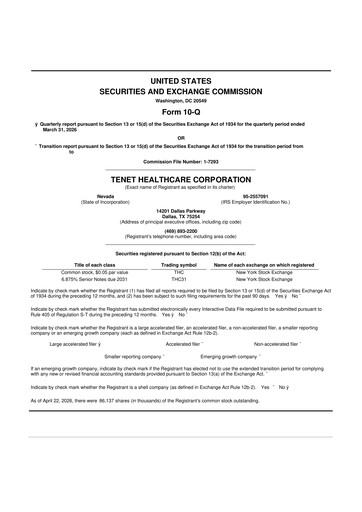 Thumbnail Tenet Healthcare 10-Q Quarterly Report FY 