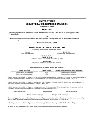 Thumbnail Tenet Healthcare 10-Q Quarterly Report FY2026 