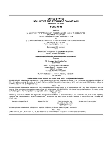 Vorschaubild Bank of America  10-Q Quartalsbericht 2014 