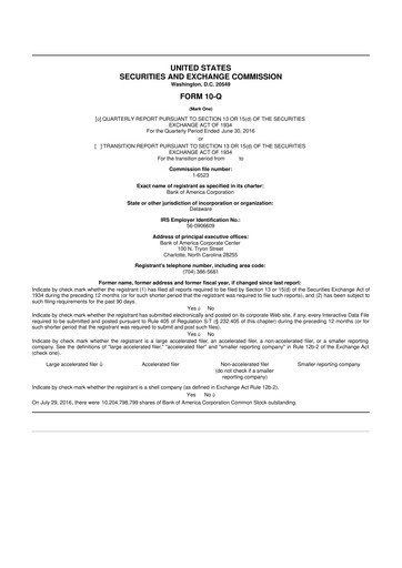 Vorschaubild Bank of America  10-Q Quartalsbericht 2016 