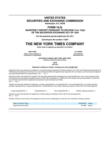 Thumbnail New York Times 10-Q Quarterly Report FY2011 