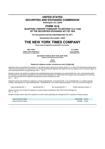 Thumbnail New York Times 10-Q Quarterly Report FY2011 