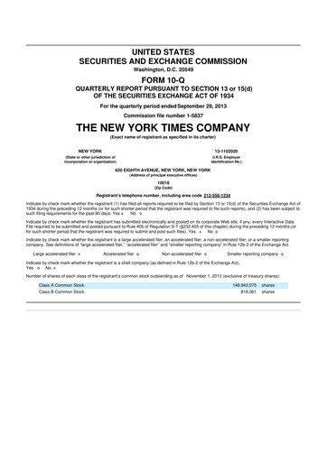 Thumbnail New York Times 10-Q Quarterly Report FY2013 