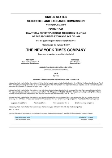 Thumbnail New York Times 10-Q Quarterly Report FY2015 