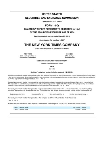 Thumbnail New York Times 10-Q Quarterly Report FY2016 