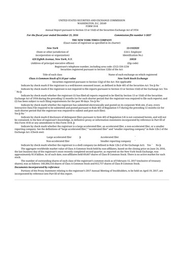 Thumbnail New York Times 10-K Annual Report 2016