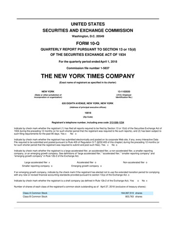 Thumbnail New York Times 10-Q Quarterly Report FY2018 