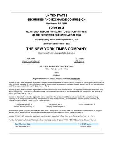 Thumbnail New York Times 10-Q Quarterly Report FY2018 