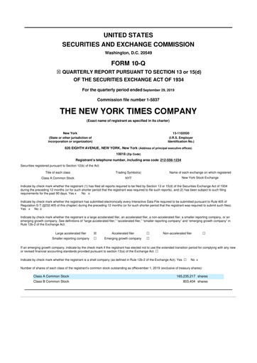 Thumbnail New York Times 10-Q Quarterly Report FY2019 