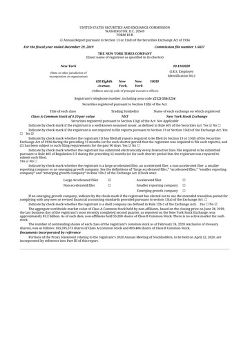 Thumbnail New York Times 10-K Annual Report 2019