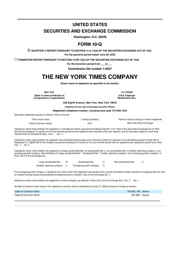 Thumbnail New York Times 10-Q Quarterly Report FY2020 
