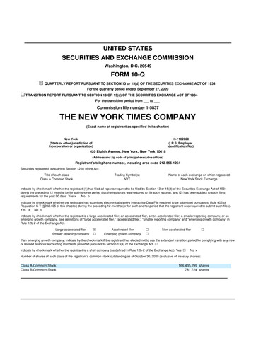 Thumbnail New York Times 10-Q Quarterly Report FY2020 