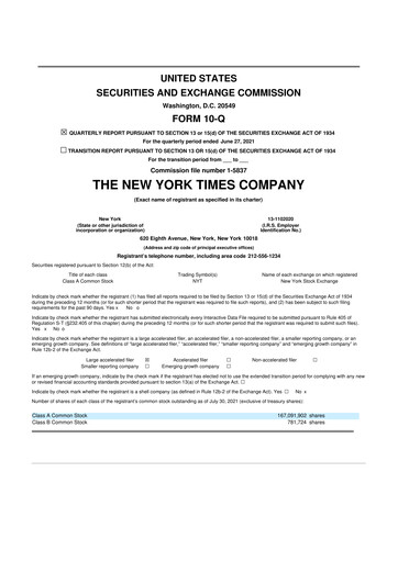 Thumbnail New York Times 10-Q Quarterly Report FY2021 