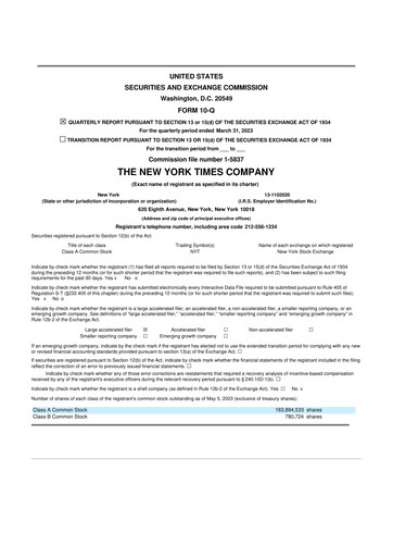 Thumbnail New York Times 10-Q Quarterly Report FY2023 