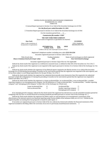 Thumbnail New York Times 10-K Annual Report 2024