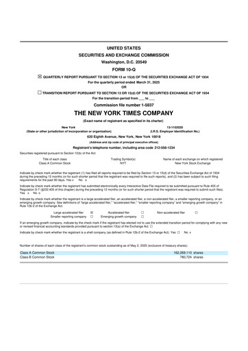 Thumbnail New York Times 10-Q Quarterly Report FY2025 