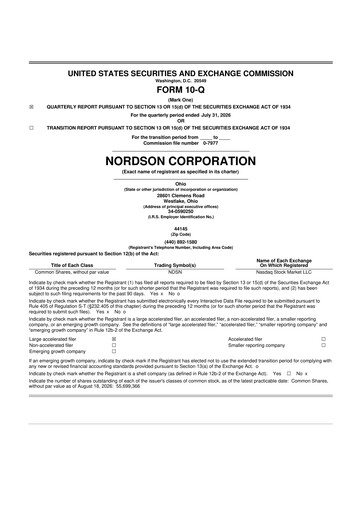 Thumbnail Nordson 10-Q Quarterly Report FY2026 