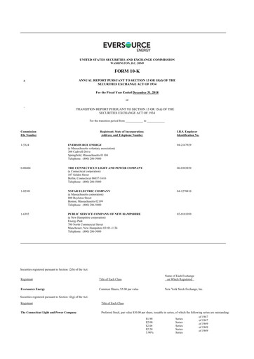 Thumbnail Eversource Energy 10-K Annual Report 2018