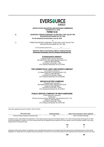 Thumbnail Eversource Energy 10-Q Quarterly Report FY2019 