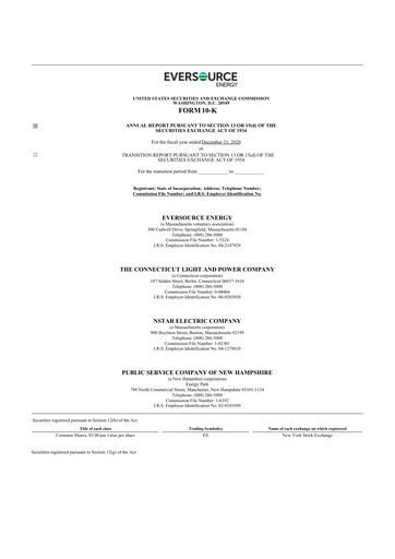 Thumbnail Eversource Energy 10-K Annual Report 2020